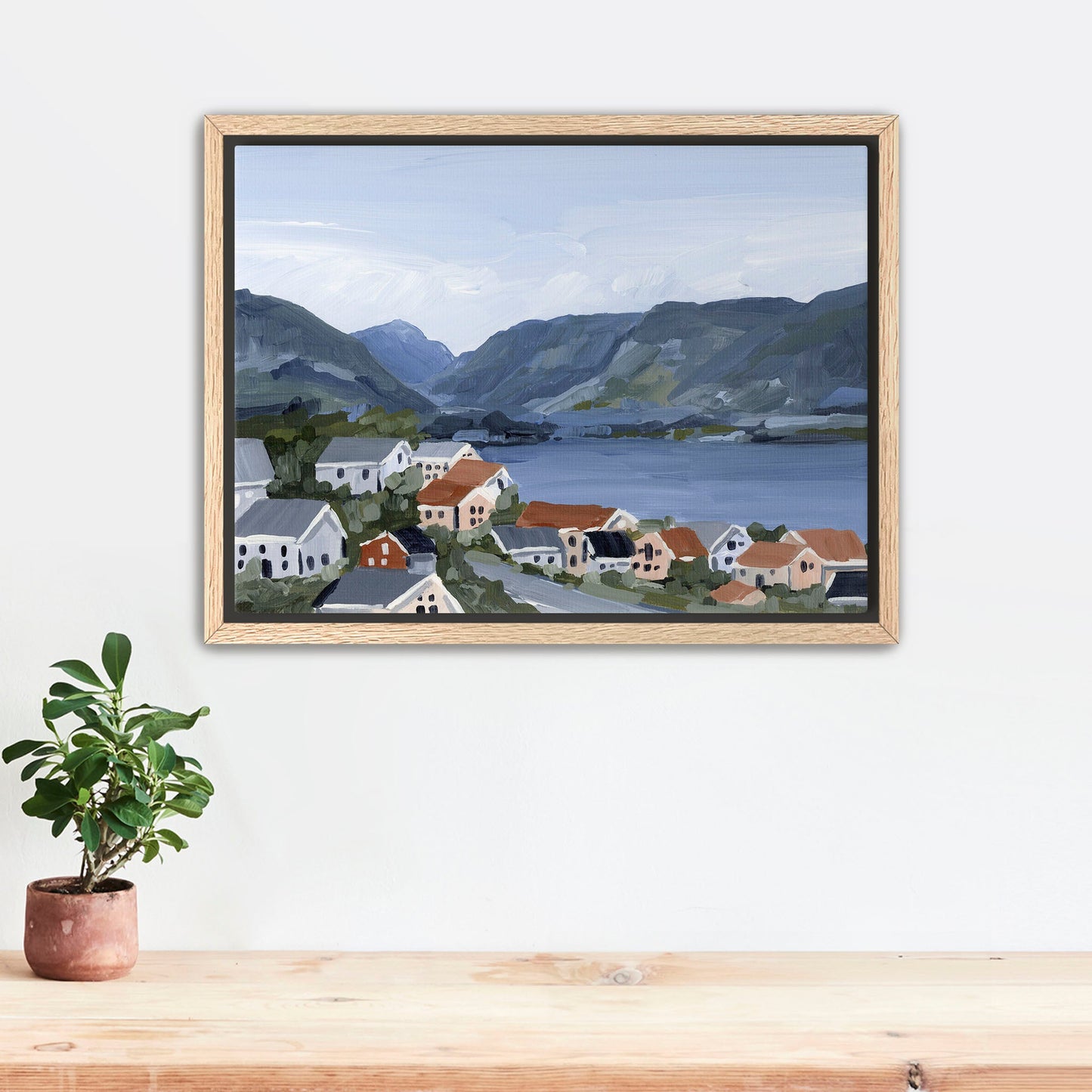 ’Honeymooning’ Art Print - Stretched Canvas / 8x10 in / Oak Frame - Norway Coastal Wall - abstract - Artwork - bay