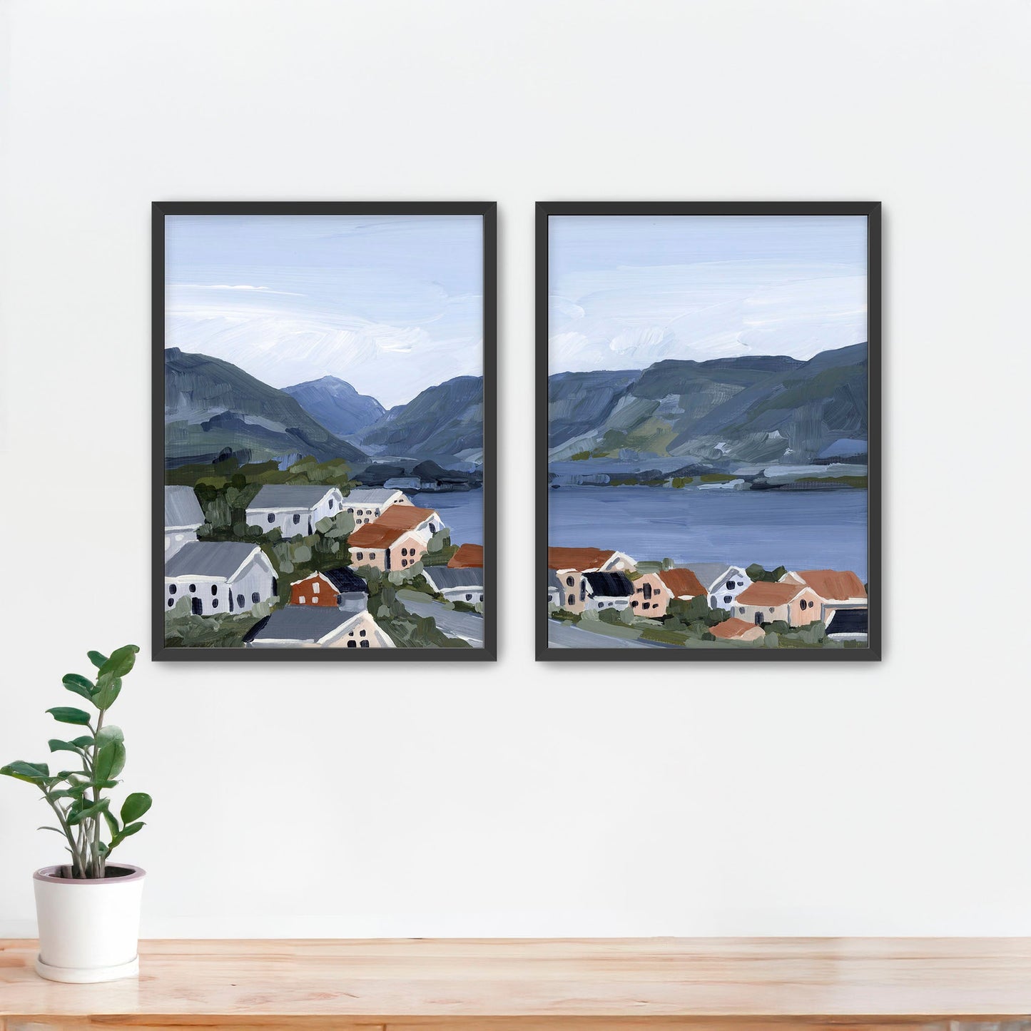 ’Honeymooning’ Diptych Art Print || Set of 2 - Paper / 5x7 in / Black Frame - abstract - Artwork - Building - buildings