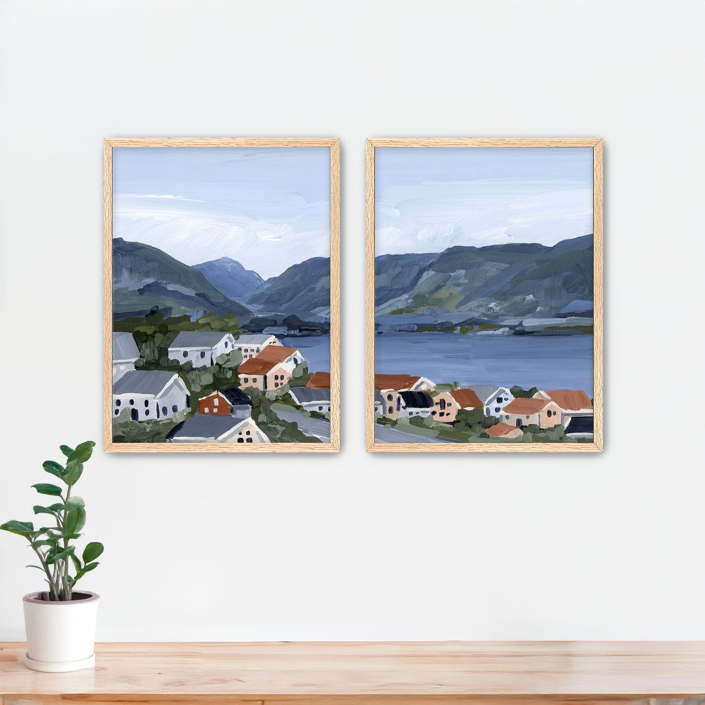 ’Honeymooning’ Diptych Art Print || Set of 2 - Paper / 5x7 in / Oak Frame - abstract - Artwork - Building - buildings