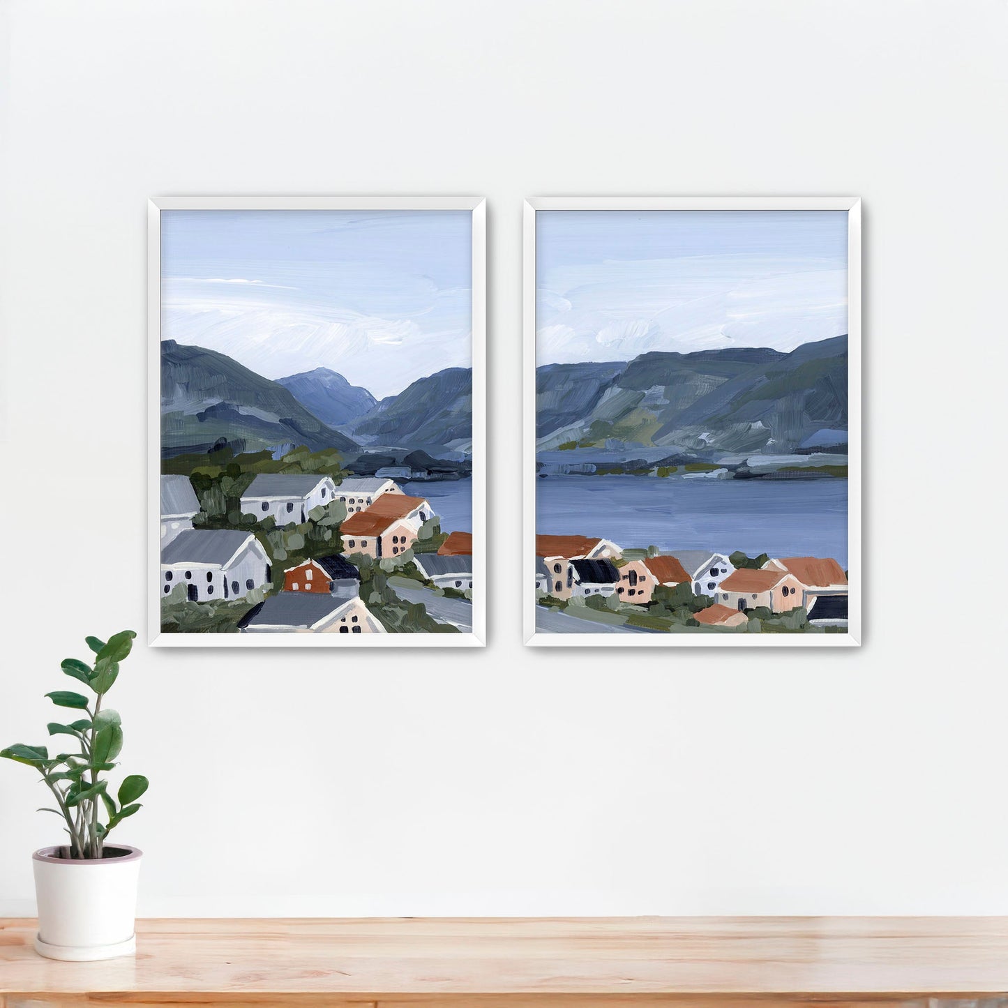 ’Honeymooning’ Diptych Art Print || Set of 2 - Paper / 5x7 in / White Frame - abstract - Artwork - Building - buildings