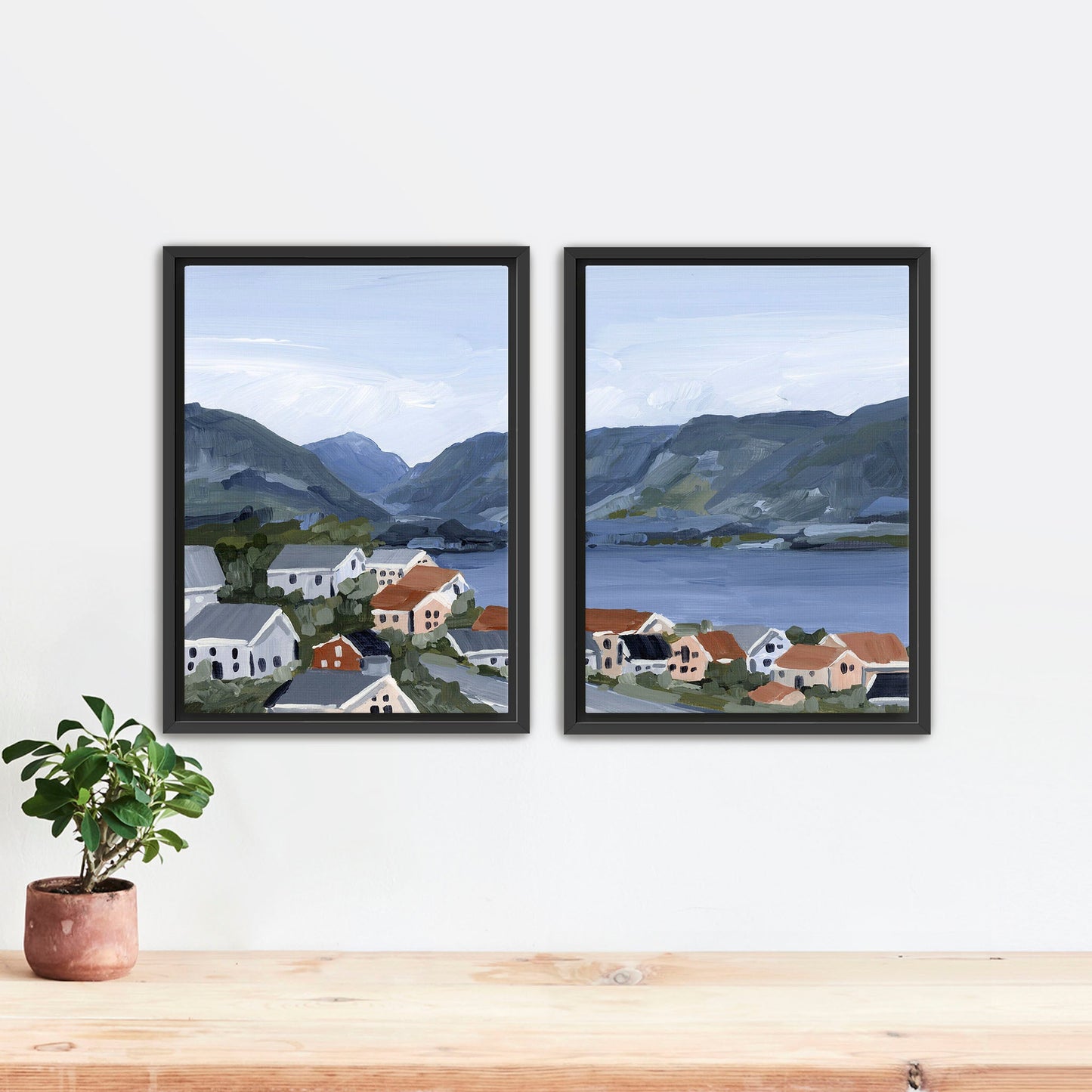 ’Honeymooning’ Diptych Art Print || Set of 2 - Stretched Canvas / 8x10 in / Black Frame - abstract - Artwork - Building