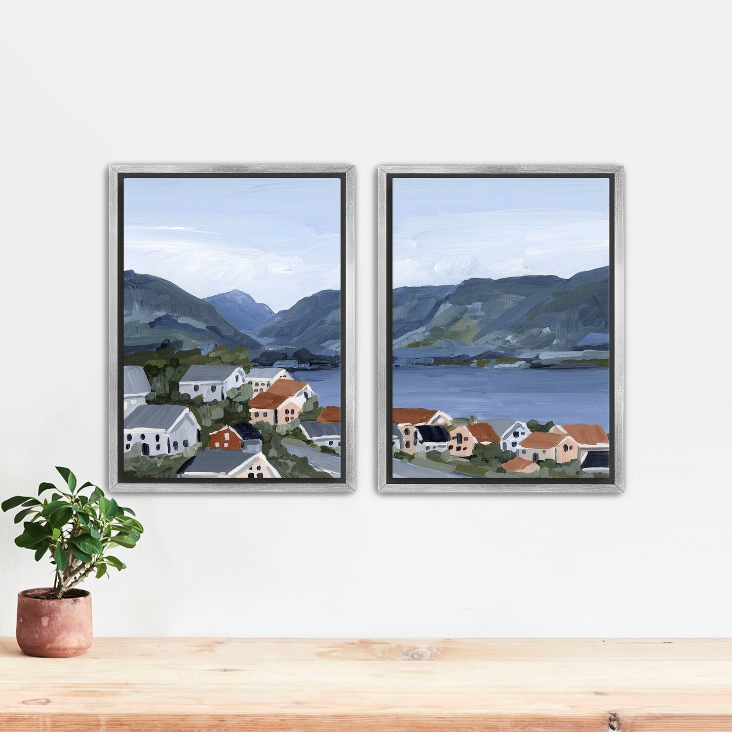 ’Honeymooning’ Diptych Art Print || Set of 2 - Stretched Canvas / 8x10 in / Silver Frame - abstract - Artwork