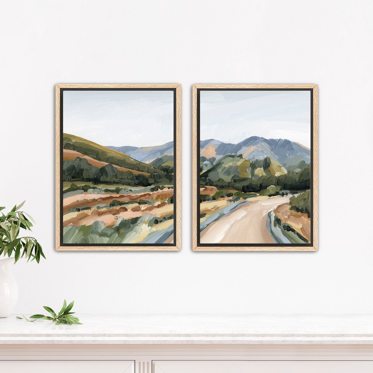 ’Huron Peak’ Diptych Art Print || Set of 2 - Stretched Canvas / 8x10 in / Oak Frame - abstract - Artwork - Colorado