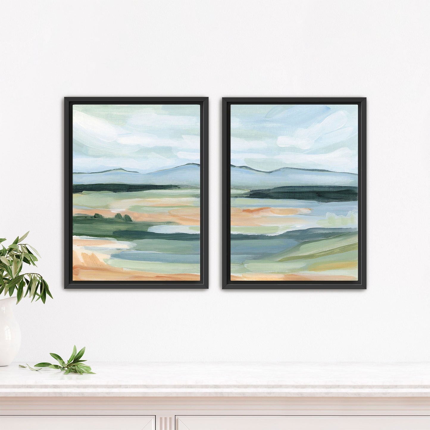 ’Isolation I’ Diptych Art Print || Set of 2 - Stretched Canvas / 8x10 in / Black Frame - abstract - Artwork