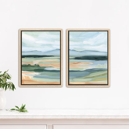 ’Isolation I’ Diptych Art Print || Set of 2 - Stretched Canvas / 8x10 in / Oak Frame - abstract - Artwork