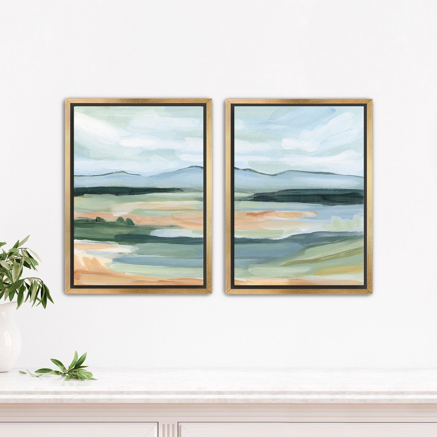 ’Isolation I’ Diptych Art Print || Set of 2 - Stretched Canvas / 8x10 in / Gold Frame - abstract - Artwork