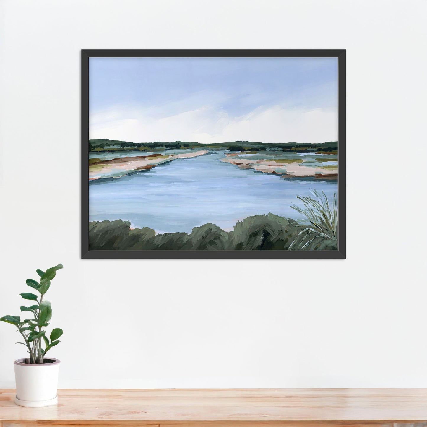 ’Lakeside Dream’ Art Print - Paper / 5x7 in / Black Frame - Large Landscape Lake Wall - abstract - Artwork