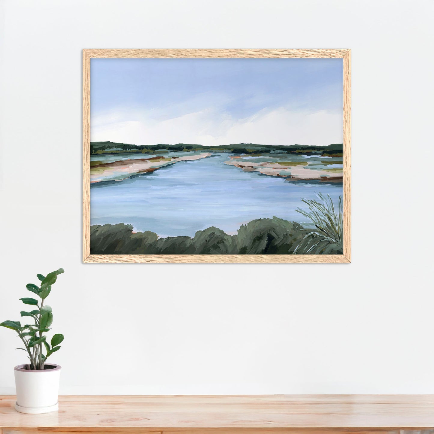 ’Lakeside Dream’ Art Print - Paper / 5x7 in / Oak Frame - Large Landscape Lake Wall - abstract - Artwork