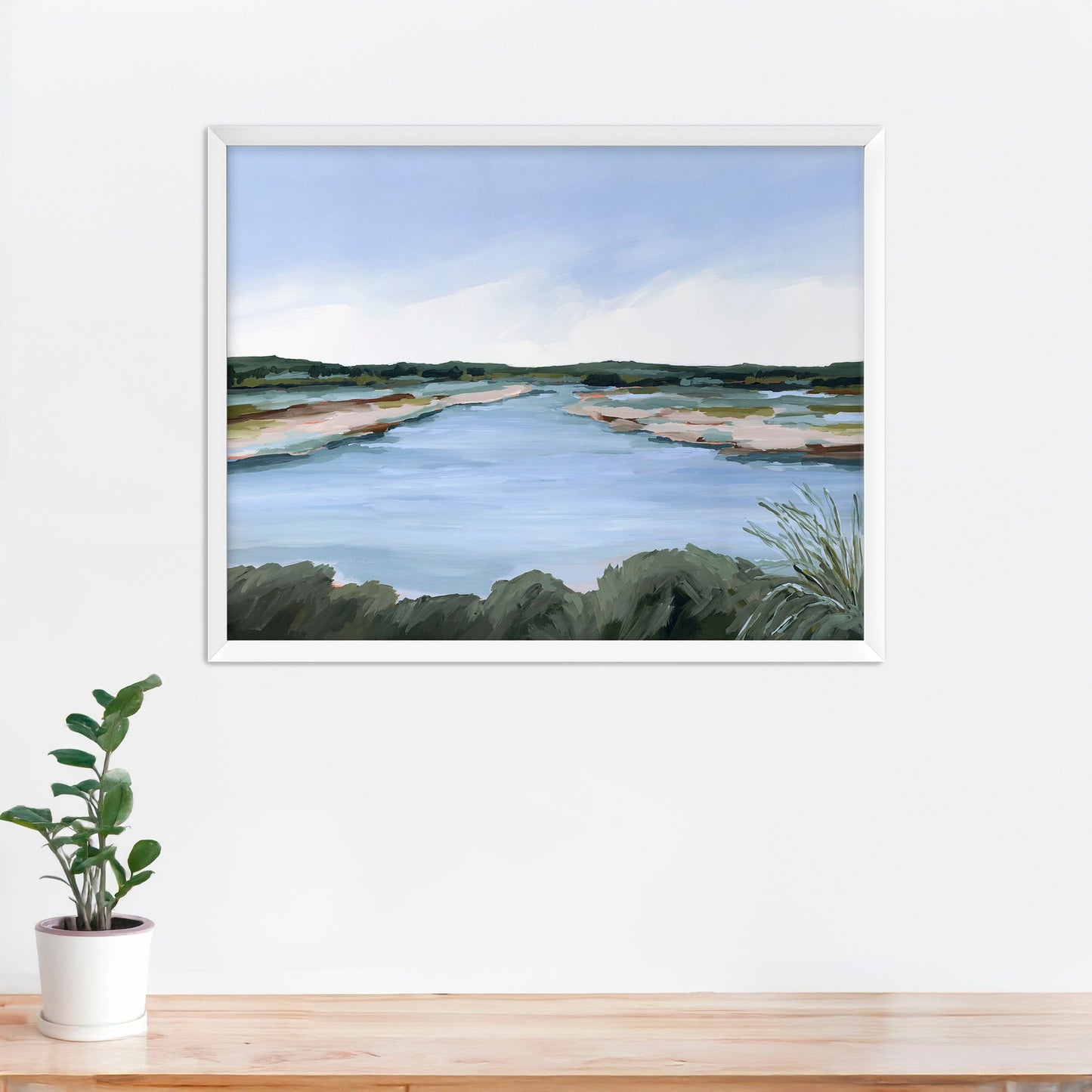 ’Lakeside Dream’ Art Print - Paper / 5x7 in / White Frame - Large Landscape Lake Wall - abstract - Artwork