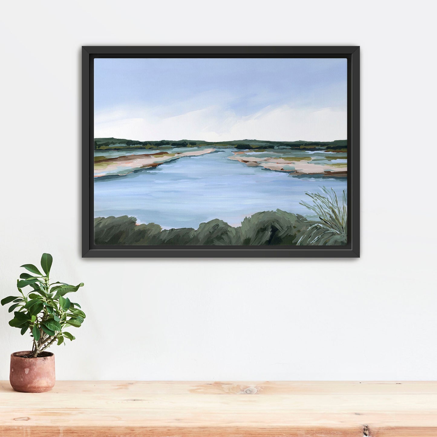 ’Lakeside Dream’ Art Print - Stretched Canvas / 8x10 in / Black Frame - Large Landscape Lake Wall - abstract - Artwork