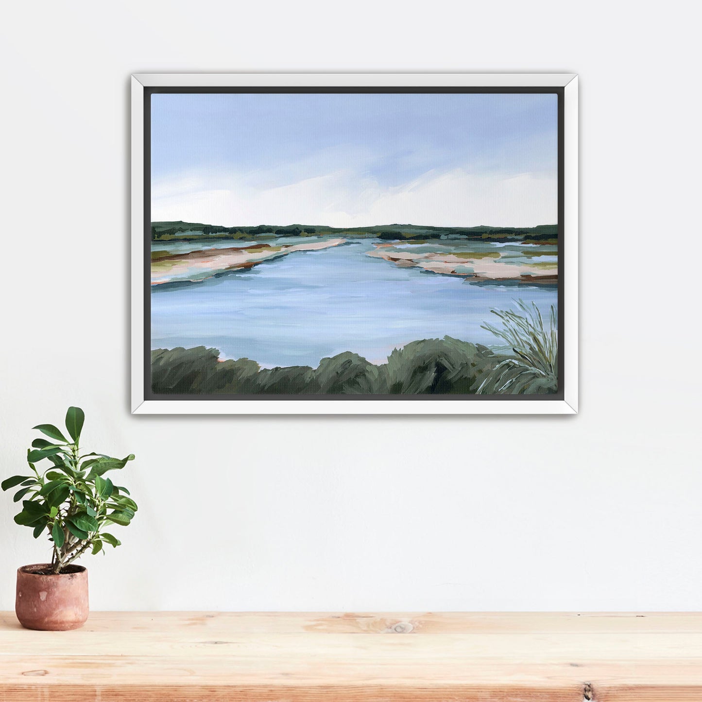 ’Lakeside Dream’ Art Print - Stretched Canvas / 8x10 in / White Frame - Large Landscape Lake Wall - abstract - Artwork