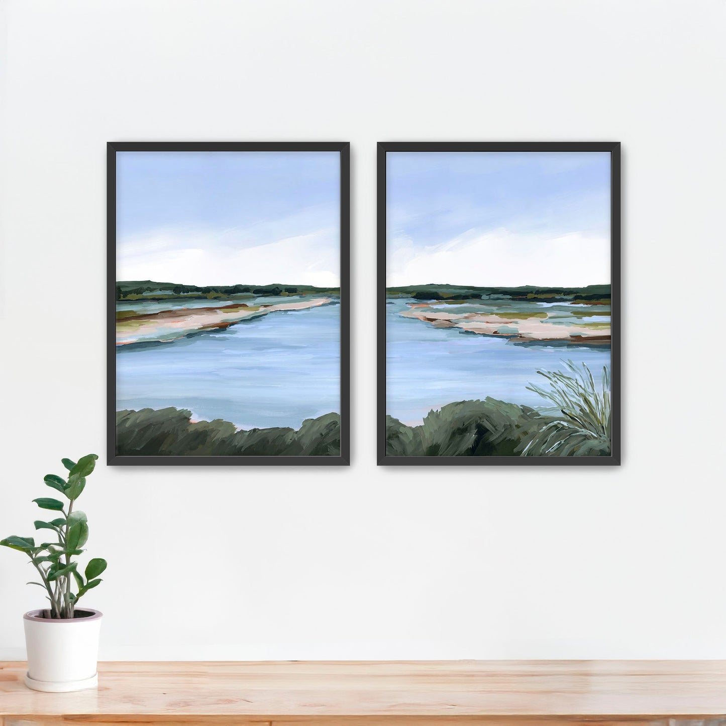 ’Lakeside Dream’ Diptych Art Print || Set of 2 - Paper / 5x7 in / Black Frame - abstract - Artwork - Lake