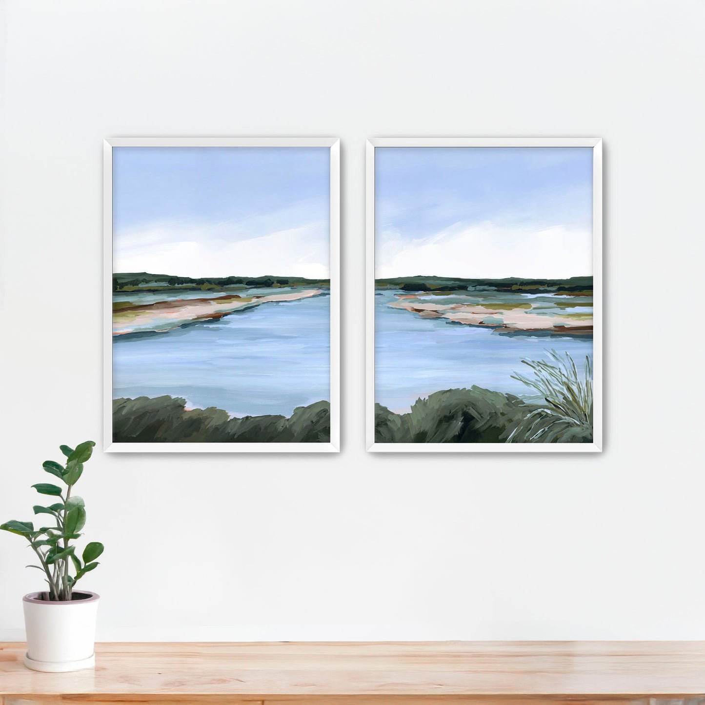 ’Lakeside Dream’ Diptych Art Print || Set of 2 - Paper / 5x7 in / White Frame - abstract - Artwork - Lake