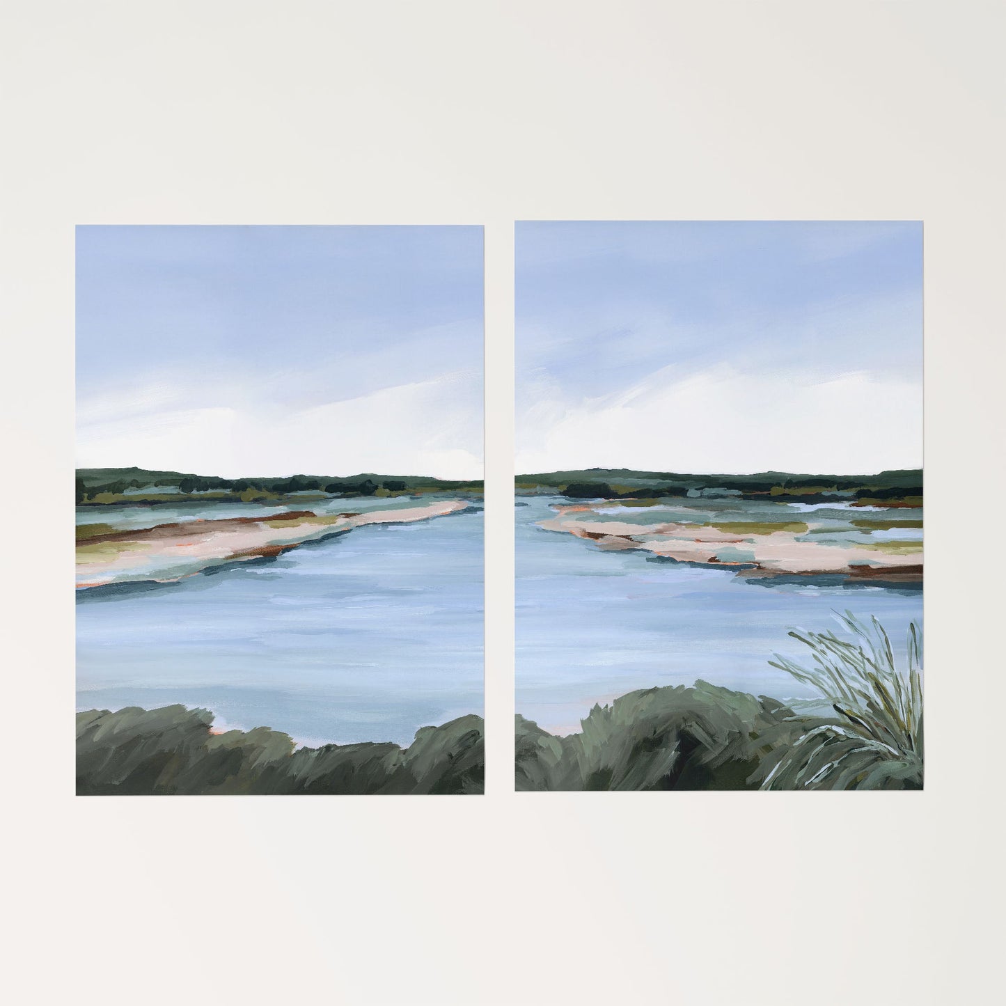 ’Lakeside Dream’ Diptych Art Print || Set of 2 - Rolled Canvas / 8x10 in / No Frame - abstract - Artwork - Lake