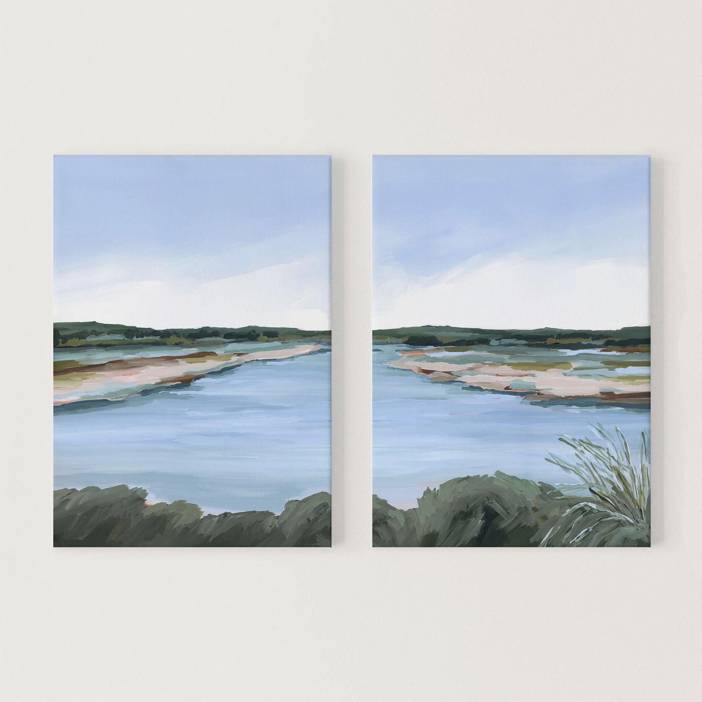 ’Lakeside Dream’ Diptych Art Print || Set of 2 - Stretched Canvas / 8x10 in / No Frame - abstract - Artwork - Lake