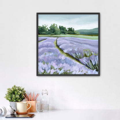 ’Lavender Foothills’ Art Print - Paper / 10x10 in / Black Frame - Lavender Field Wall - Artwork - Landscape - Mountain