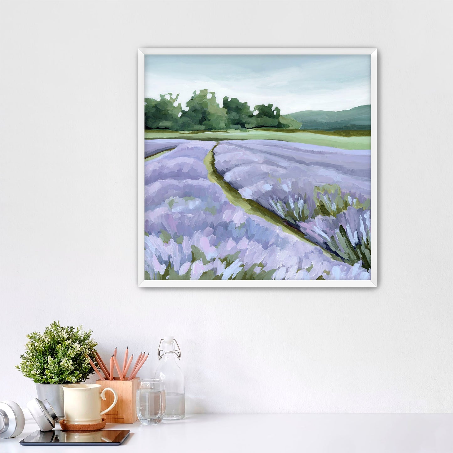 ’Lavender Foothills’ Art Print - Paper / 10x10 in / White Frame - Lavender Field Wall - Artwork - Landscape - Mountain