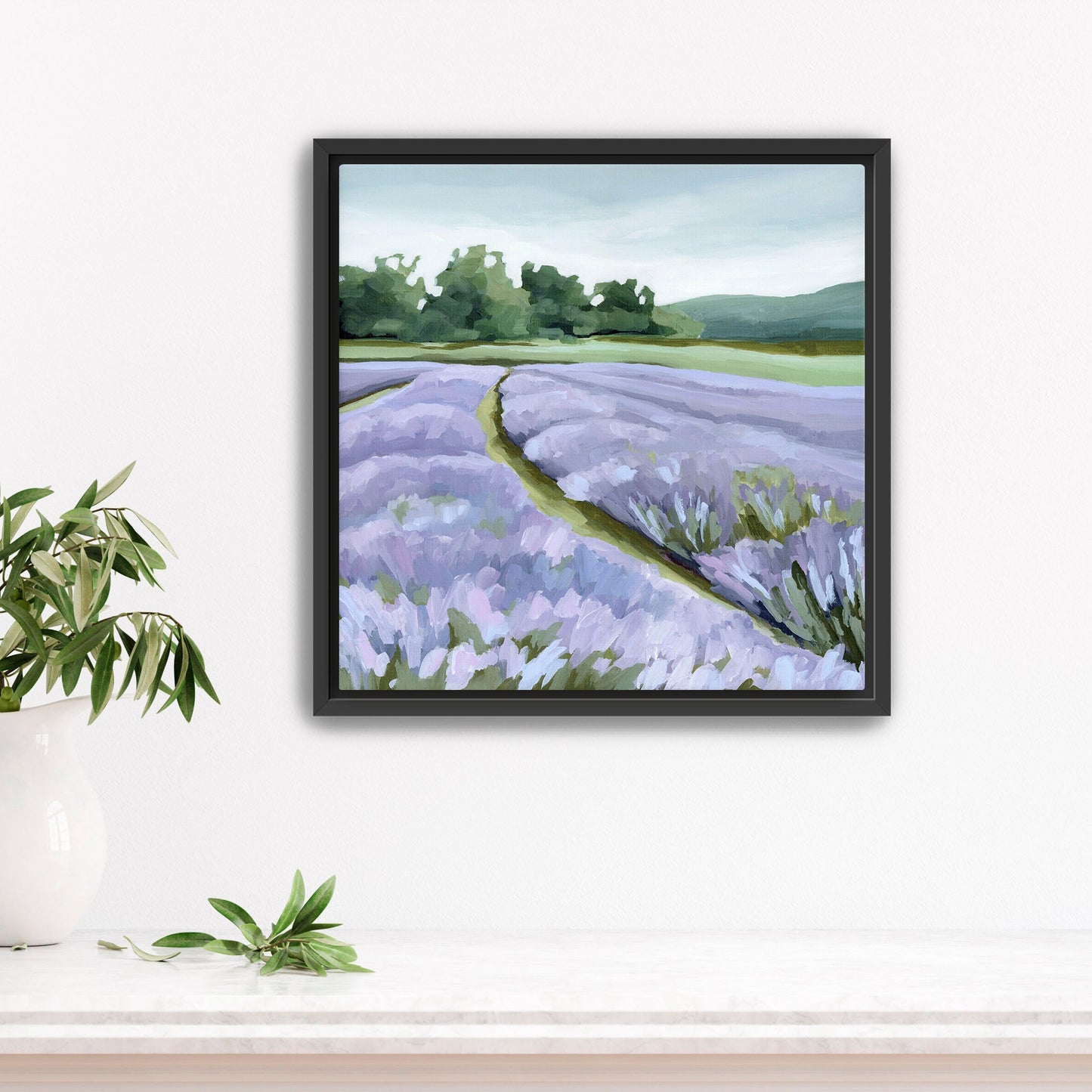 ’Lavender Foothills’ Art Print - Stretched Canvas / 12x12 in / Black Frame - Lavender Field Wall - Artwork