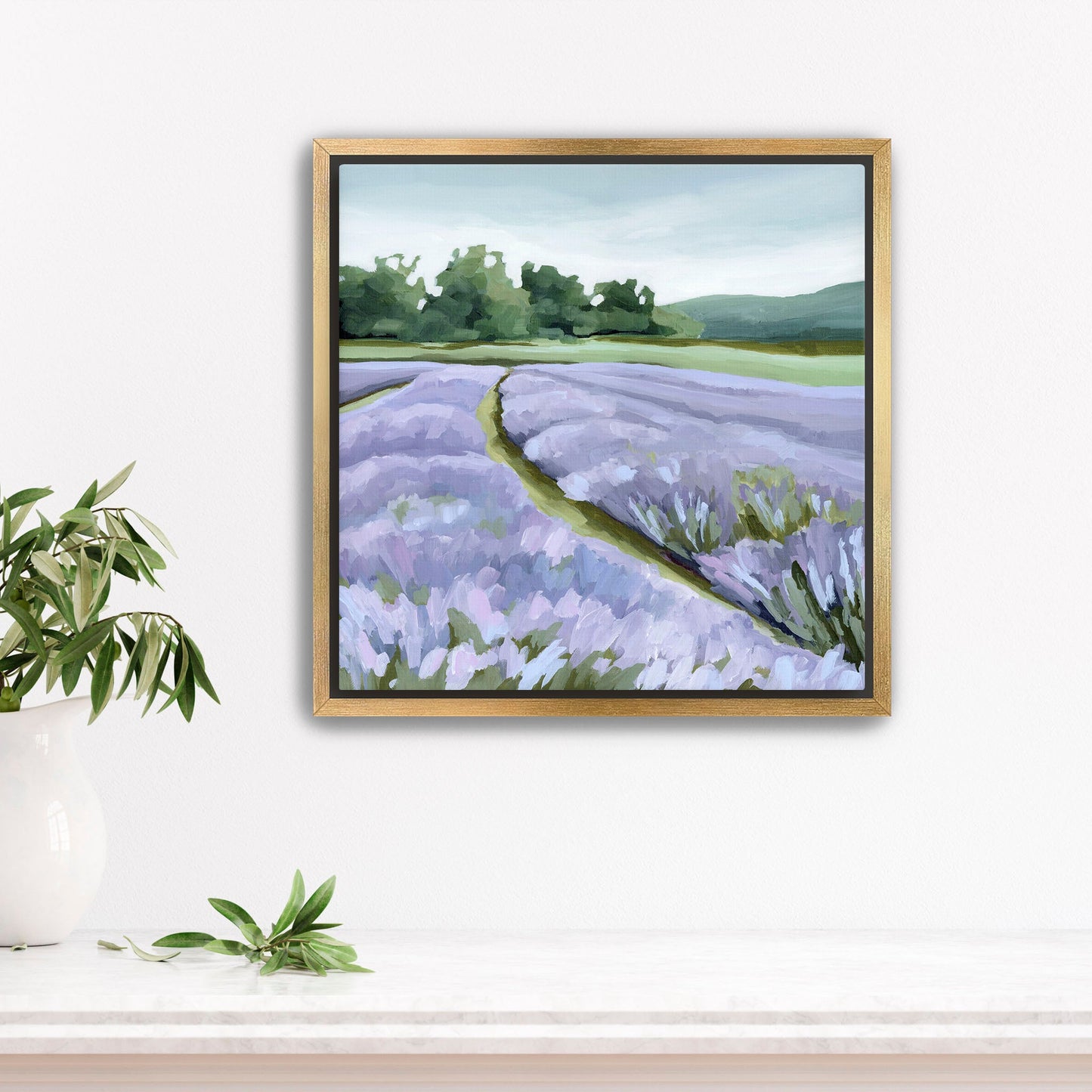 ’Lavender Foothills’ Art Print - Stretched Canvas / 12x12 in / Gold Frame - Lavender Field Wall - Artwork