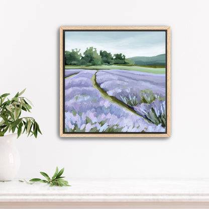 ’Lavender Foothills’ Art Print - Stretched Canvas / 12x12 in / Oak Frame - Lavender Field Wall - Artwork