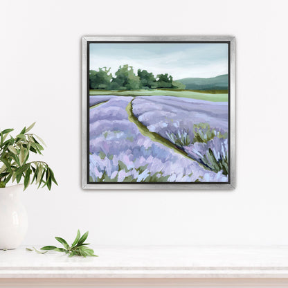 ’Lavender Foothills’ Art Print - Stretched Canvas / 12x12 in / Silver Frame - Lavender Field Wall - Artwork