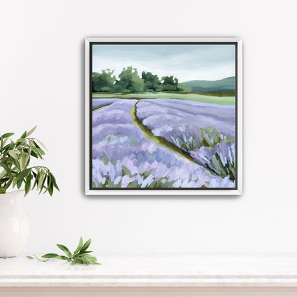 ’Lavender Foothills’ Art Print - Stretched Canvas / 12x12 in / White Frame - Lavender Field Wall - Artwork