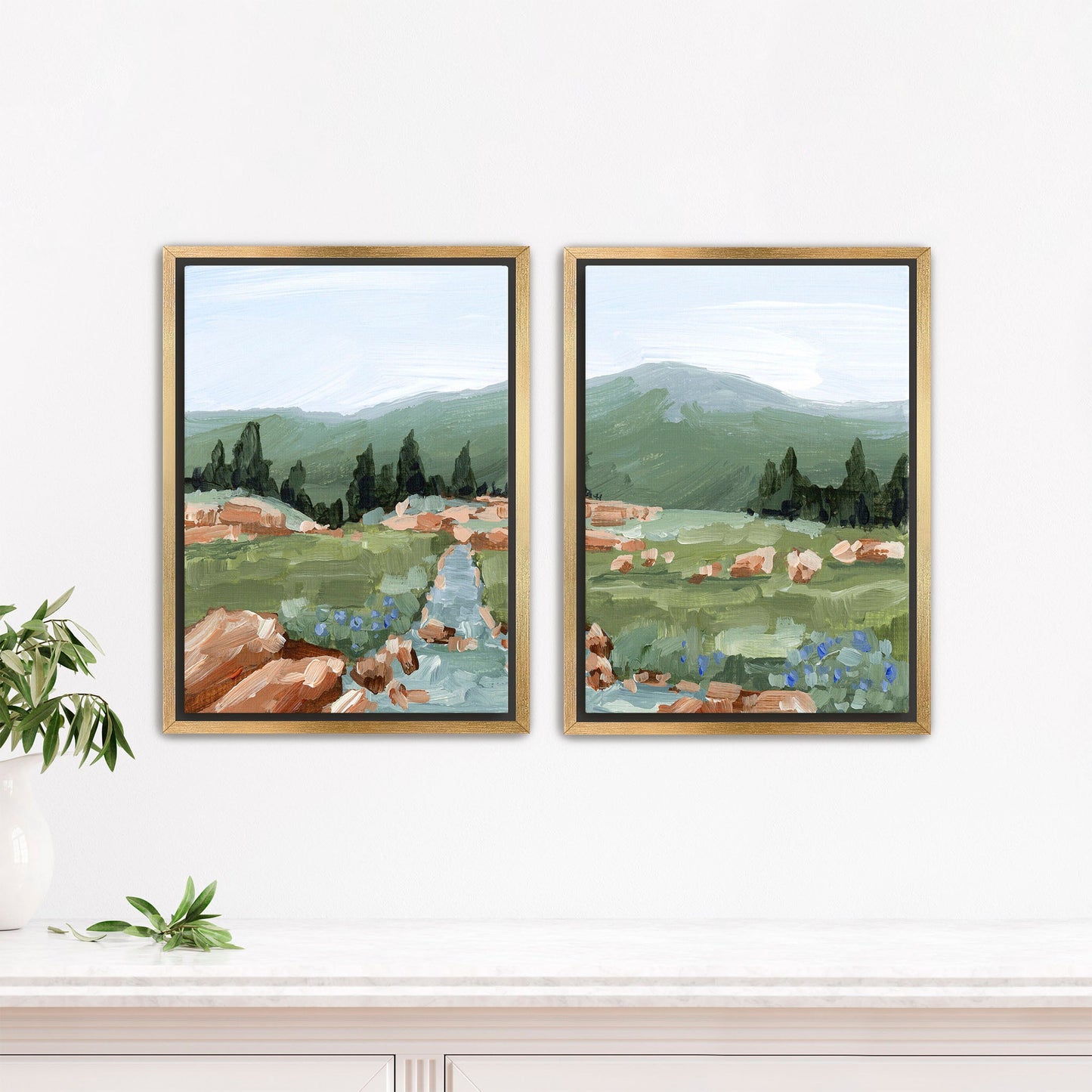 ’Look Up’ Diptych Art Print || Set of 2 - Stretched Canvas / 8x10 in / Gold Frame - abstract - Artwork - Colorado