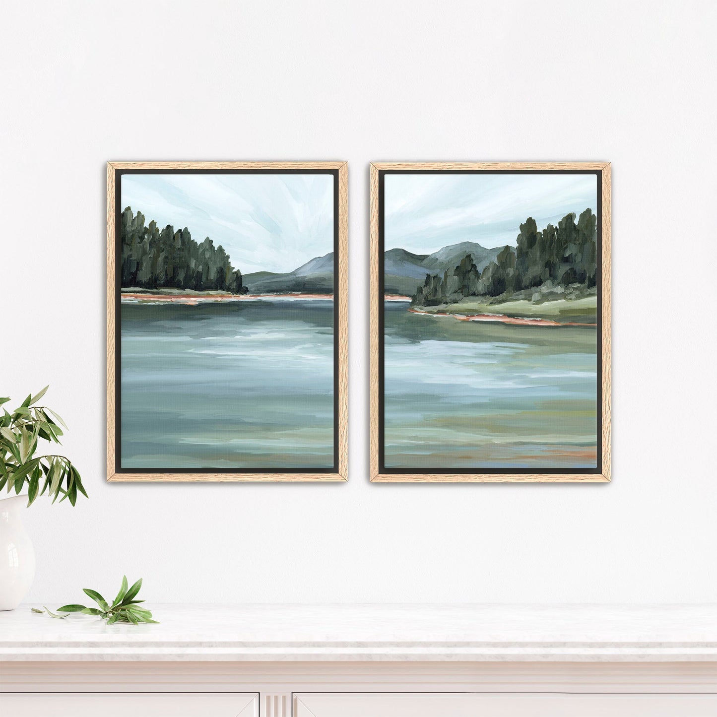 ’Looking for Treasures’ Diptych Art Print || Set of 2 - Stretched Canvas / 8x10 in / Oak Frame - abstract - Artwork