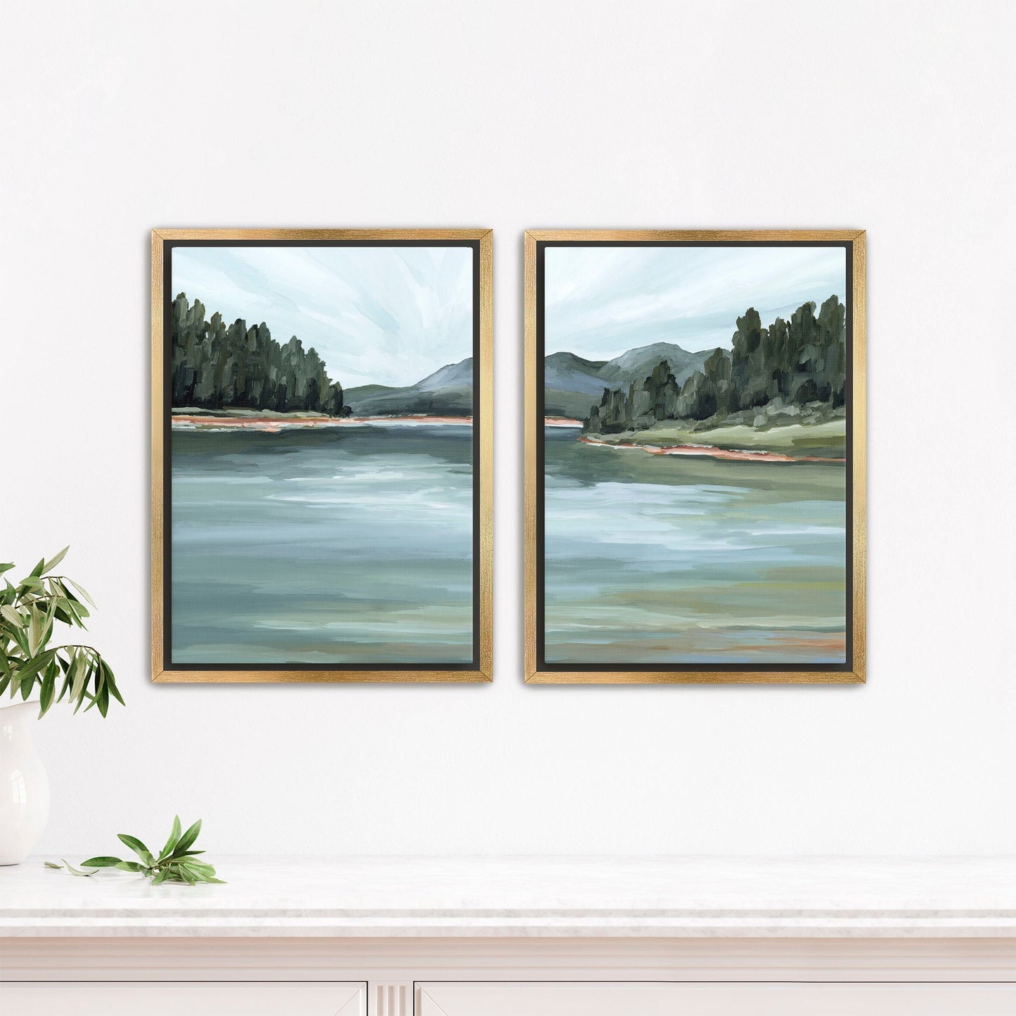 ’Looking for Treasures’ Diptych Art Print || Set of 2 - Stretched Canvas / 8x10 in / Gold Frame - abstract - Artwork