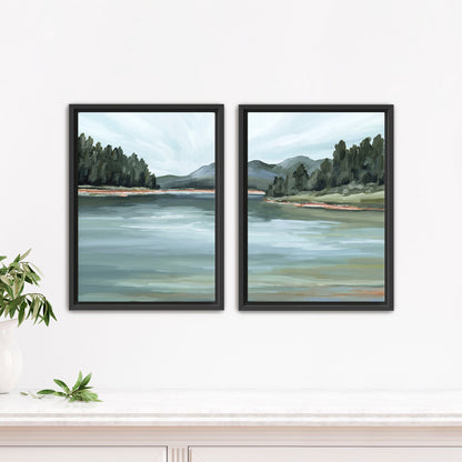 ’Looking for Treasures’ Diptych Art Print || Set of 2 - Stretched Canvas / 8x10 in / Black Frame - abstract