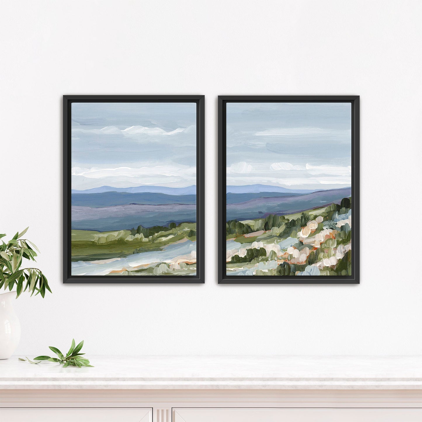 ’Maggie Valley II’ Diptych Art Print || Set of 2 - Stretched Canvas / 8x10 in / Black Frame - abstract