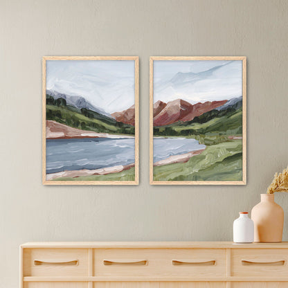 ’Maroon and Blue’ Diptych Art Print || Set of 2 - Paper / 5x7 in / Oak Frame - abstract - Artwork - Aspen - Colorado