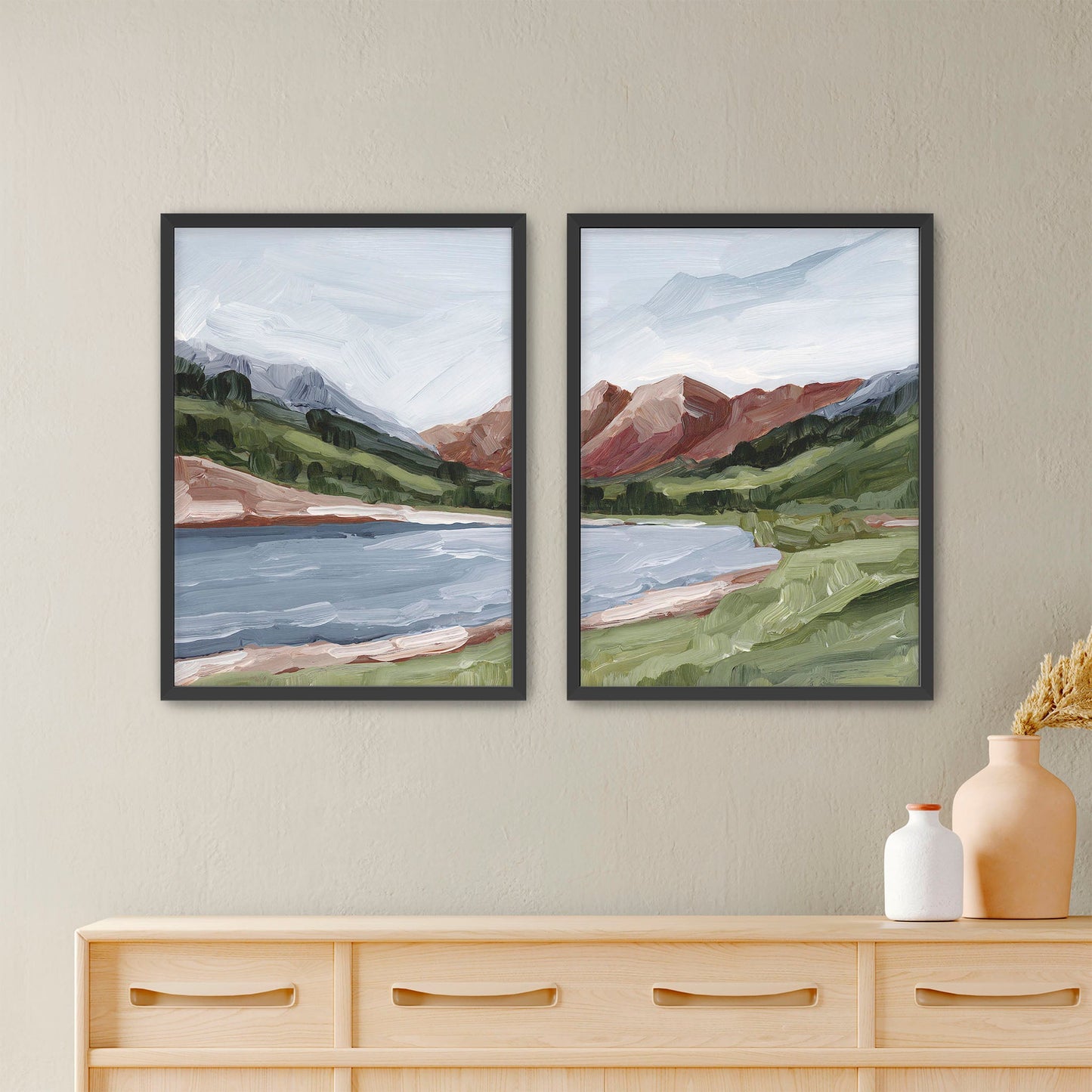 ’Maroon and Blue’ Diptych Art Print || Set of 2 - Paper / 5x7 in / Black Frame - abstract - Artwork - Aspen - Colorado