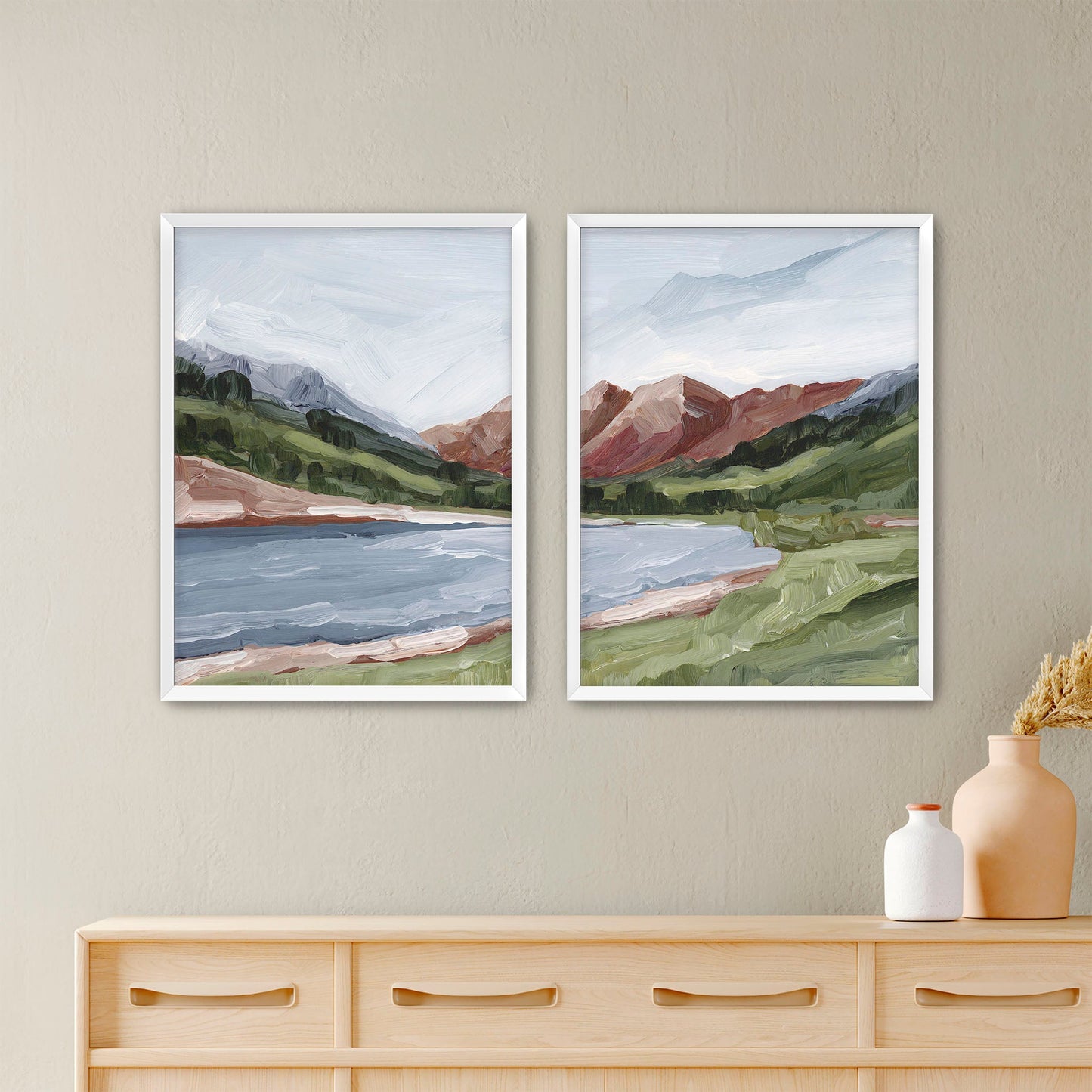 ’Maroon and Blue’ Diptych Art Print || Set of 2 - Paper / 5x7 in / White Frame - abstract - Artwork - Aspen - Colorado