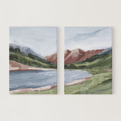 ’Maroon and Blue’ Diptych Art Print || Set of 2 - Stretched Canvas / 8x10 in / No Frame - abstract - Artwork - Aspen