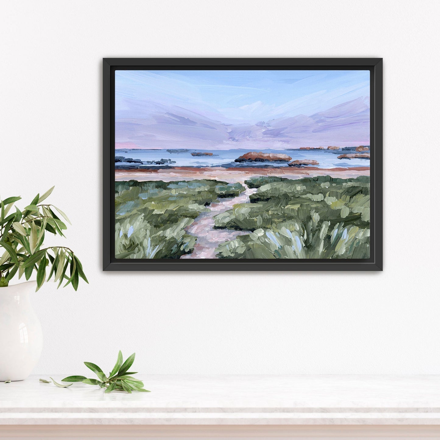 ’Massachusetts Summer’ Art Print - Stretched Canvas / 8x10 in / Black Frame - New England Landscape Painting - Atlantic