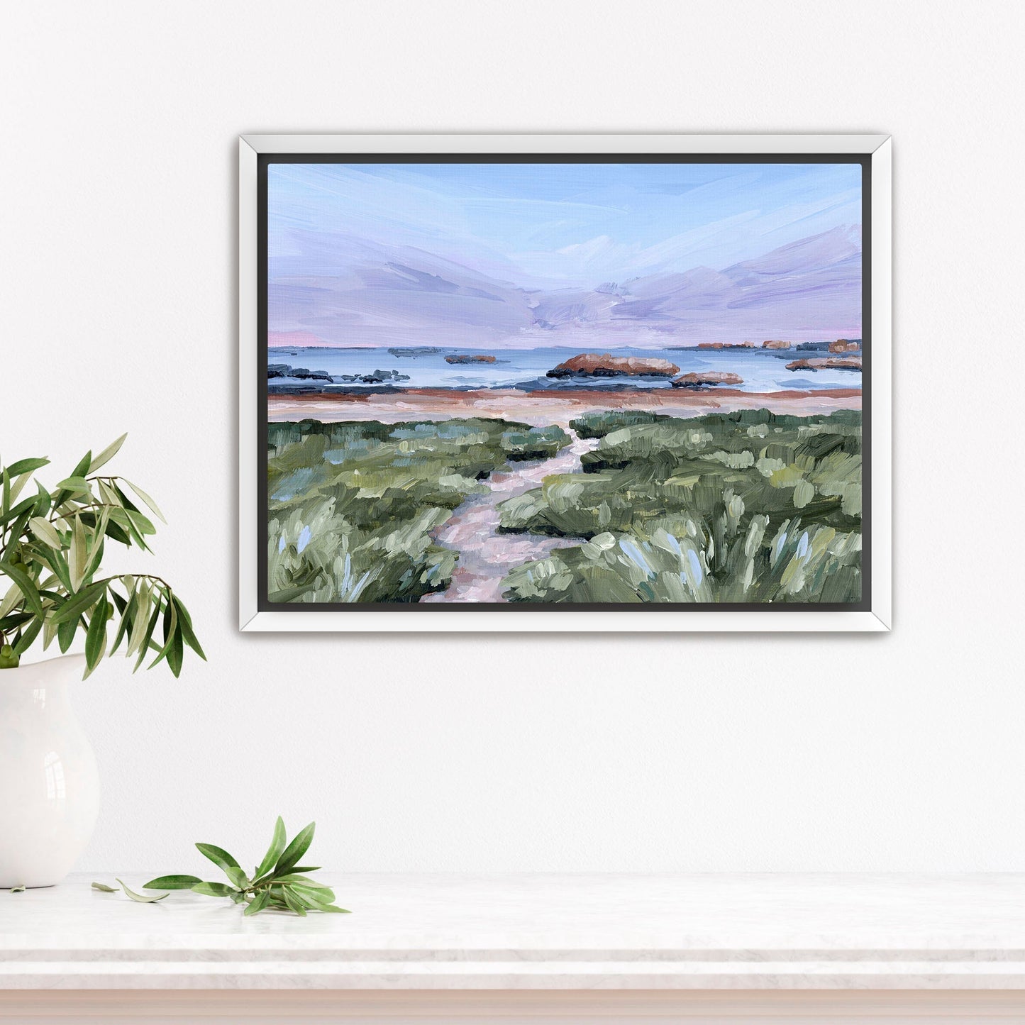 ’Massachusetts Summer’ Art Print - Stretched Canvas / 8x10 in / White Frame - New England Landscape Painting - Atlantic