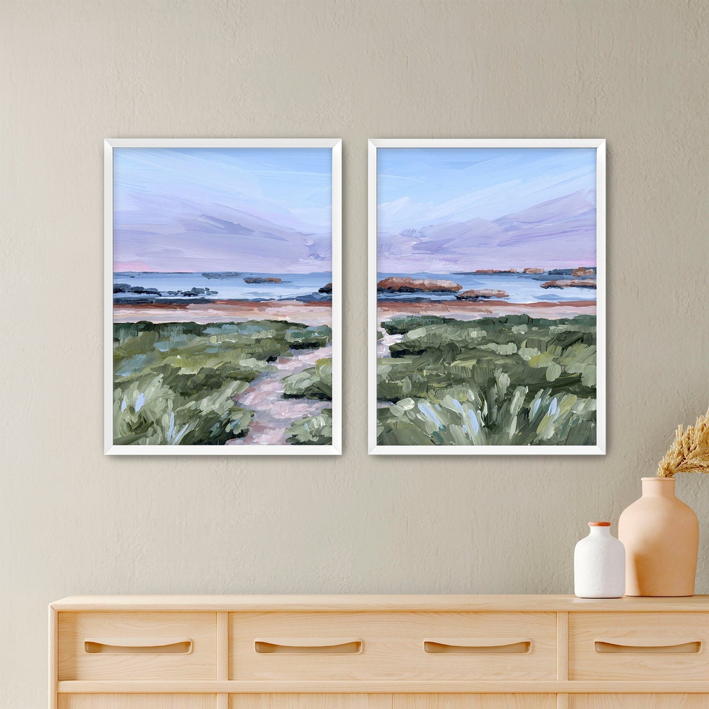 ’Massachusetts Summer’ Diptych Art Print || Set of 2 - Paper / 5x7 in / White Frame - abstract - Artwork - Atlantic