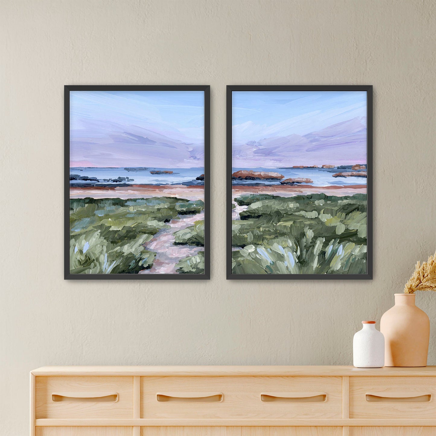 ’Massachusetts Summer’ Diptych Art Print || Set of 2 - Paper / 5x7 in / Black Frame - abstract - Artwork - Atlantic