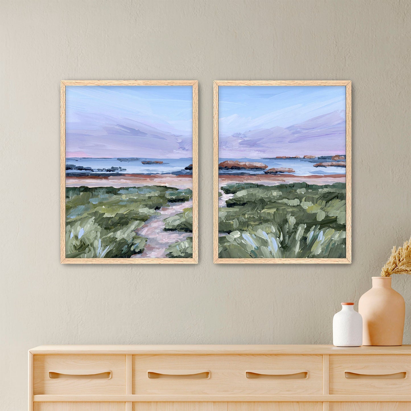 ’Massachusetts Summer’ Diptych Art Print || Set of 2 - Stretched Canvas / 8x10 in / Oak Frame - abstract - Artwork