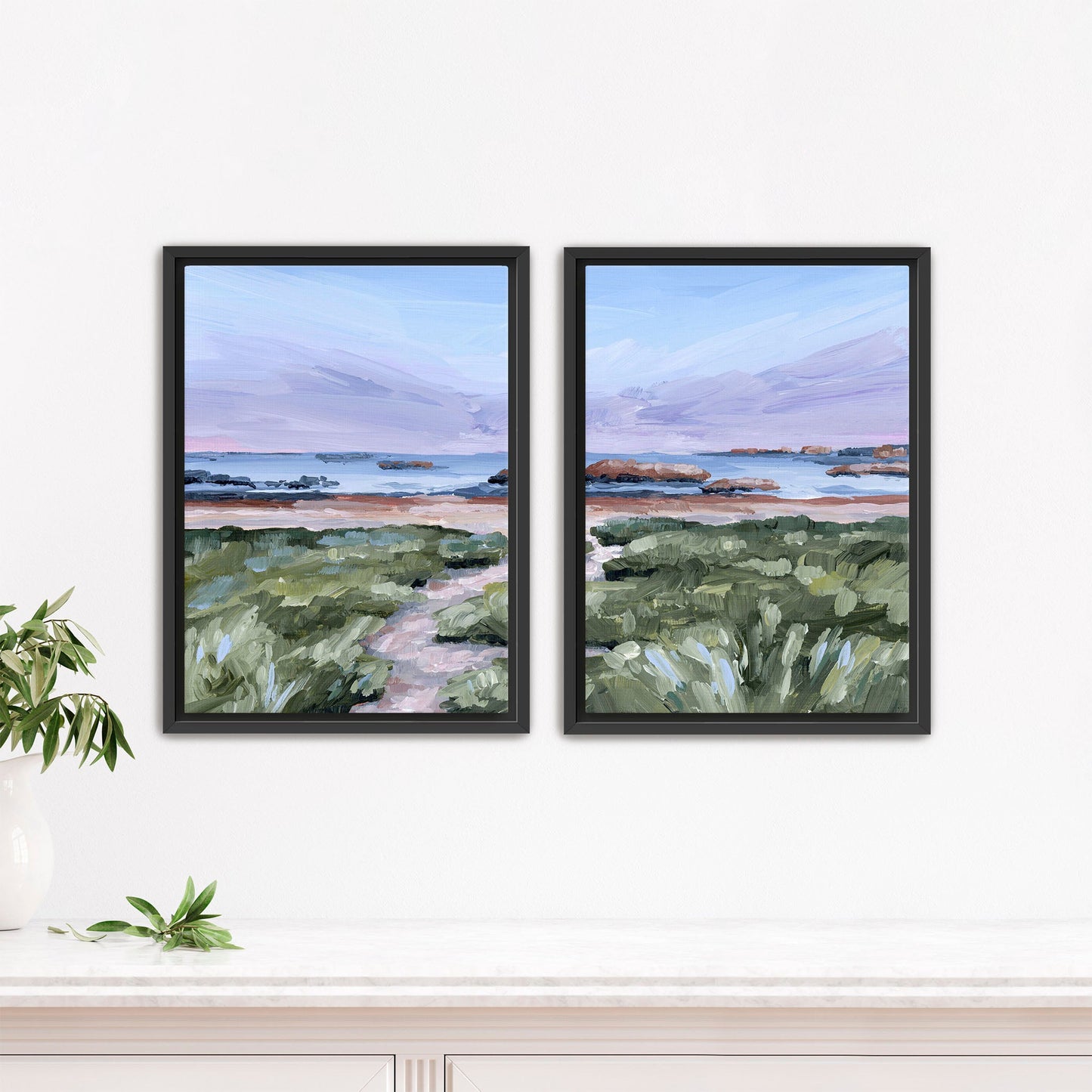 ’Massachusetts Summer’ Diptych Art Print || Set of 2 - Stretched Canvas / 8x10 in / Black Frame - abstract