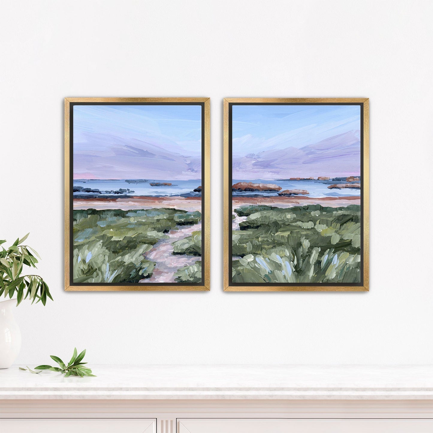 ’Massachusetts Summer’ Diptych Art Print || Set of 2 - Stretched Canvas / 8x10 in / Gold Frame - abstract - Artwork