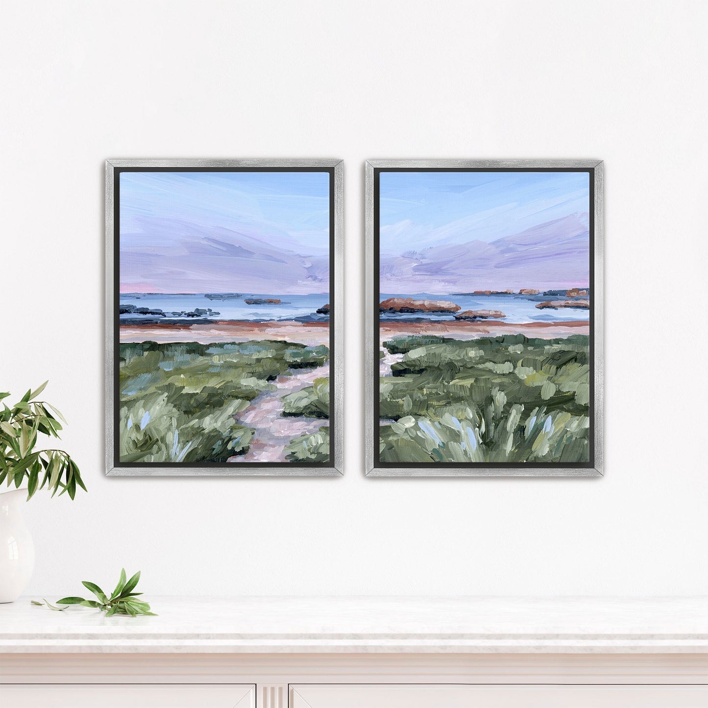 ’Massachusetts Summer’ Diptych Art Print || Set of 2 - Stretched Canvas / 8x10 in / Silver Frame - abstract - Artwork