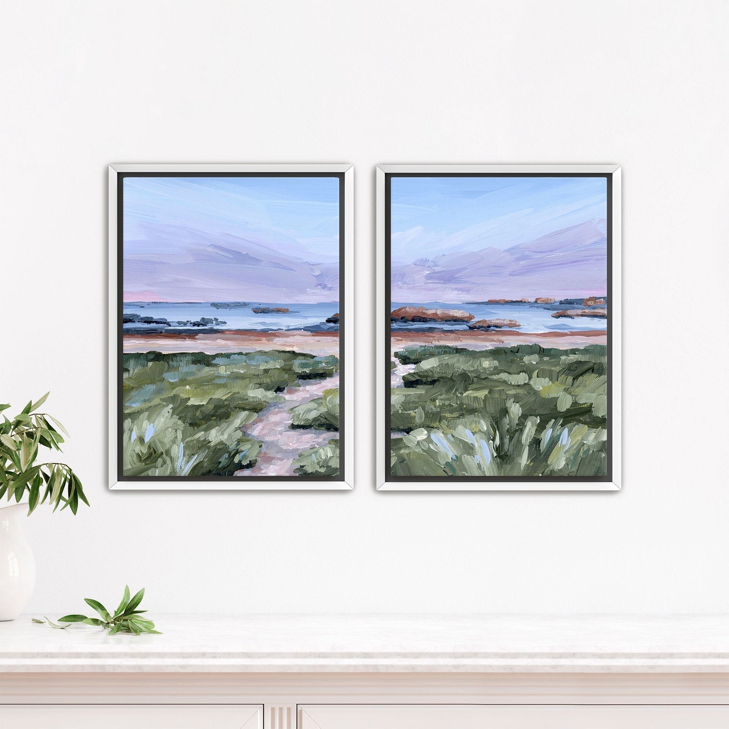 ’Massachusetts Summer’ Diptych Art Print || Set of 2 - Stretched Canvas / 8x10 in / White Frame - abstract - Artwork