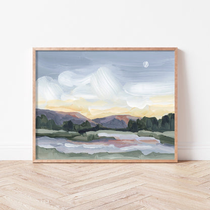 ’Moonlit Pond’ Art Print - Vermont Sunset Wall - Artwork - Evening - Lake - Landscape