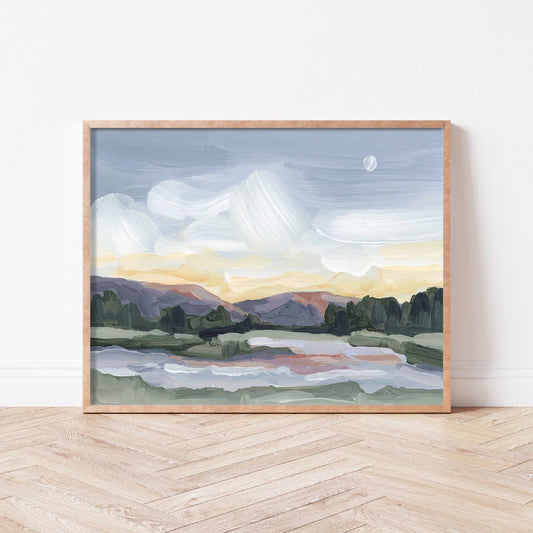 ’Moonlit Pond’ Art Print - Vermont Sunset Wall - Artwork - Evening - Lake - Landscape