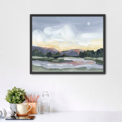 ’Moonlit Pond’ Art Print - Paper / 5x7 in / Black Frame - Vermont Sunset Wall - Artwork - Evening - Lake - Landscape