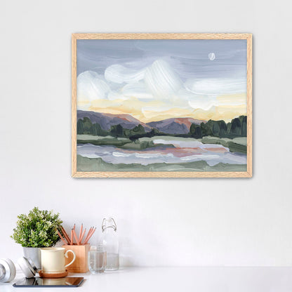 ’Moonlit Pond’ Art Print - Paper / 5x7 in / Oak Frame - Vermont Sunset Wall - Artwork - Evening - Lake - Landscape