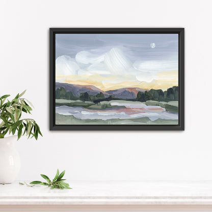 ’Moonlit Pond’ Art Print - Stretched Canvas / 8x10 in / Black Frame - Vermont Sunset Wall - Artwork - Evening