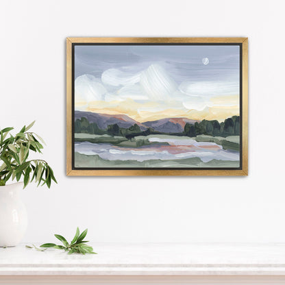 ’Moonlit Pond’ Art Print - Stretched Canvas / 8x10 in / Gold Frame - Vermont Sunset Wall - Artwork - Evening - Lake